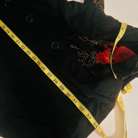 Caite Floral Embroidered Button Front Long Sleeve Dress Size S Small Black Multi - Picture 5 of 7